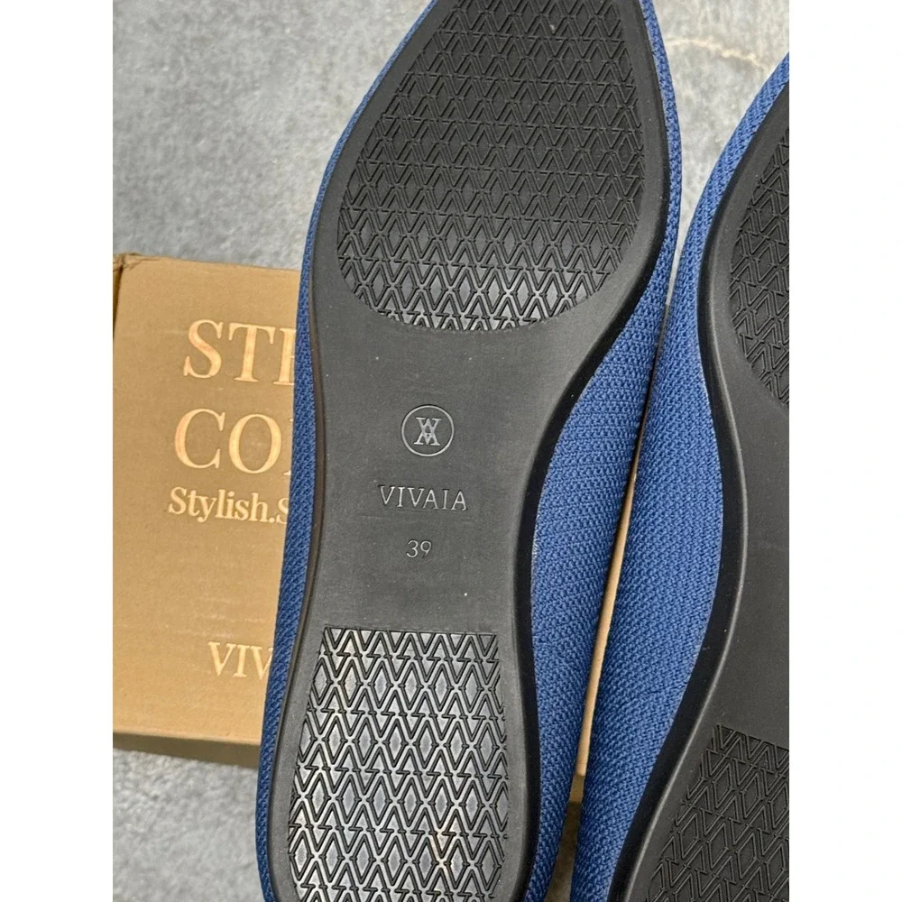 VIVAIA Navy Knit Pointed‎ Toe Flats Stretch Comfort Ballet Shoes EU/39 US/8